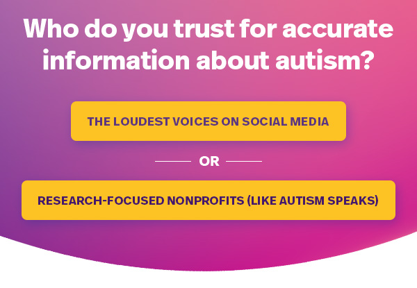 Who do you trust for accurate information about autism? THE LOUDEST VOICES ON SOCIAL MEDIA OR RESEARCH-FOCUSED NONPROFITS (LIKE AUTISM SPEAKS) >>