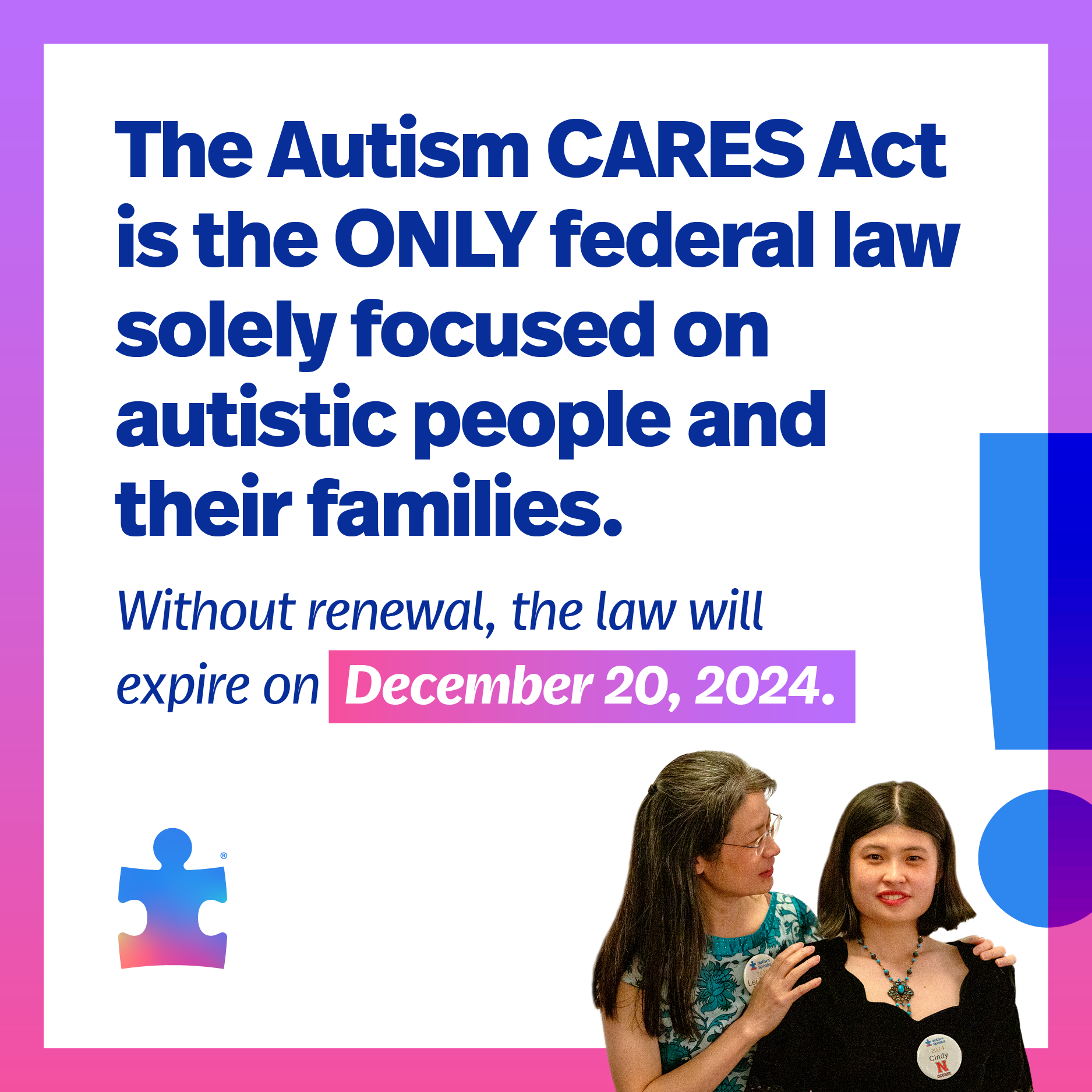 The Autism CARES Act expires Dec 20, 2024