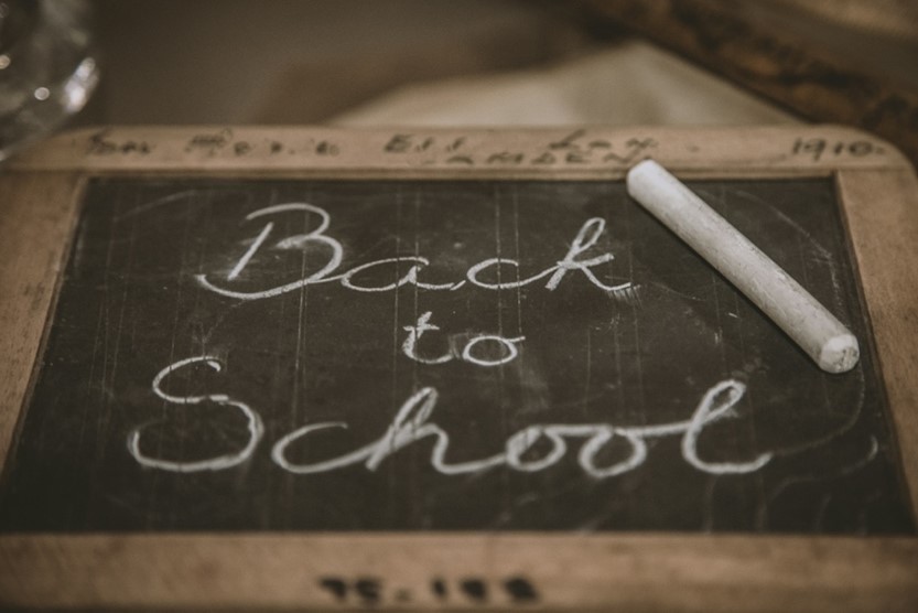 Back to school written on a chalk board