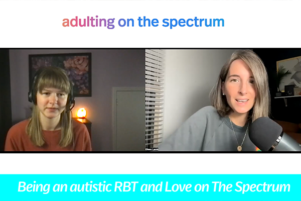 Kaelynn and Eileen recording the podcast, Adulting on the Spectrum