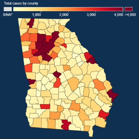 Source: Georgia Department of Public Health. Numbers updated Aug. 31 at ...