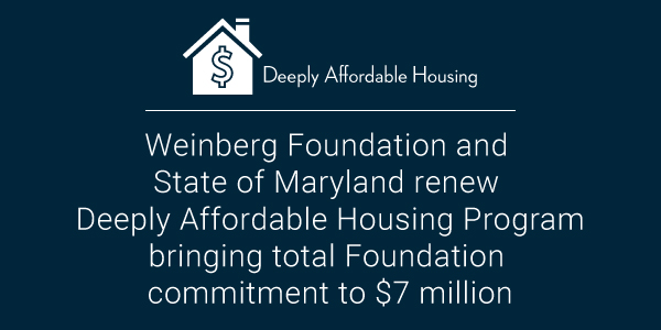 Weinberg Foundation and State of Maryland renew Deeply Affordable Housing Program