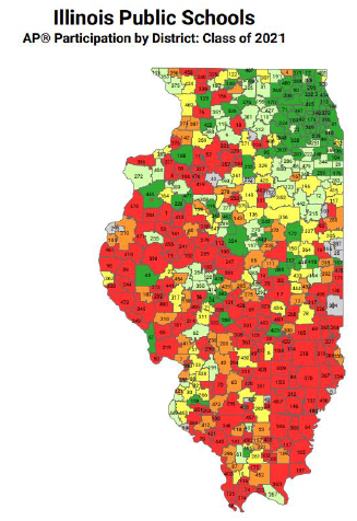 Illinois Public Schools - AP Participation by District: Class of 2021 - Map
