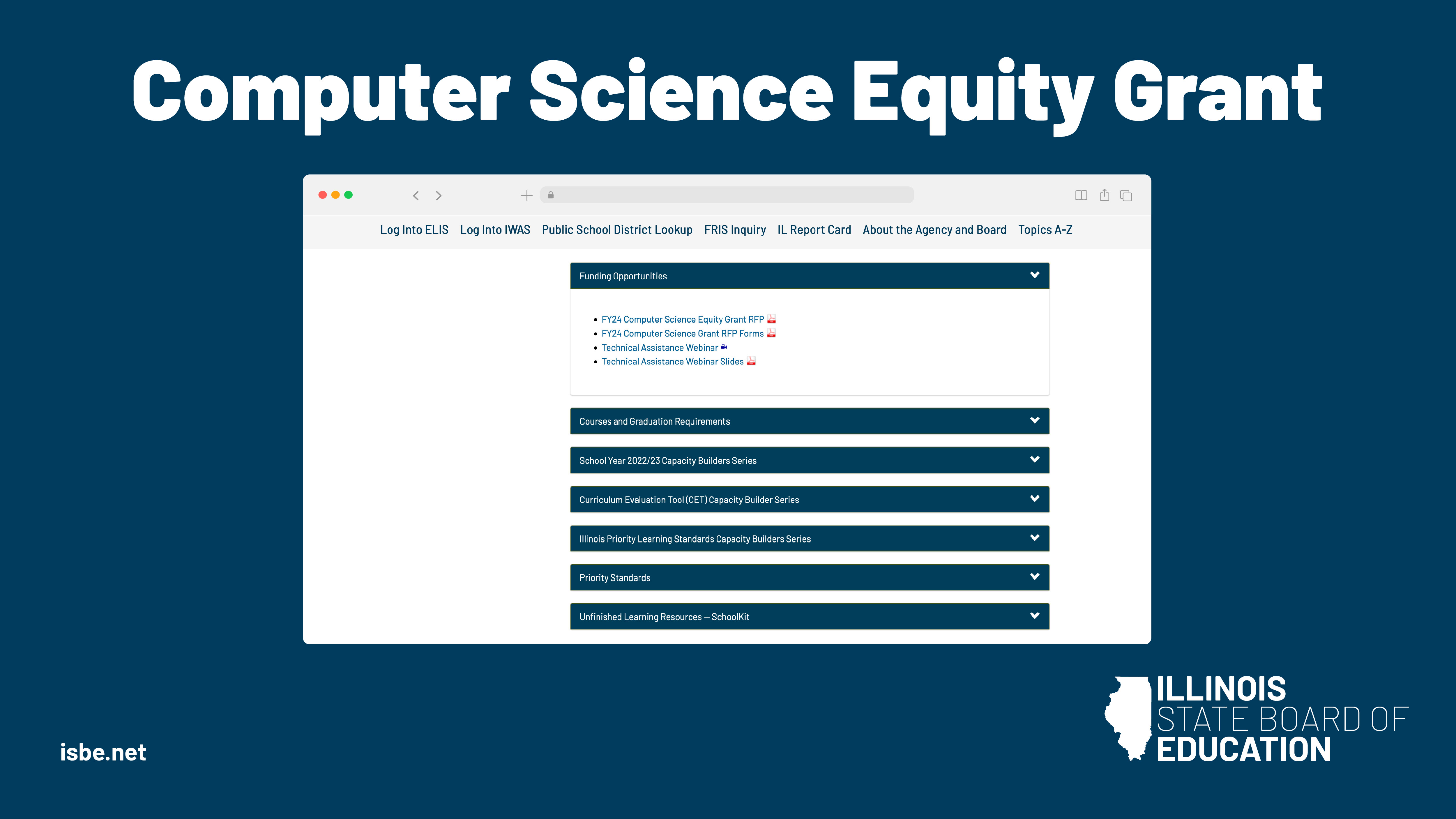 Computer Science Equity Grant. Graphic of Illinois State Board of Education webpage