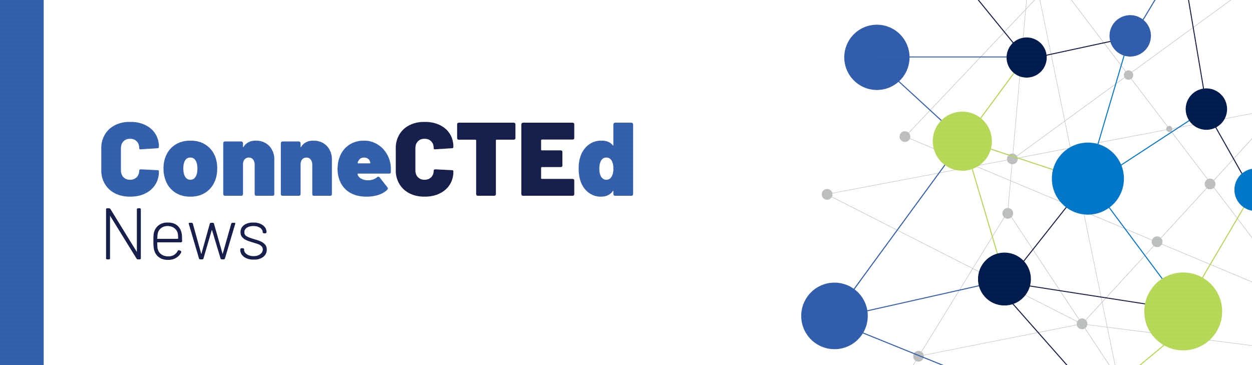 ConneCTEd News. Blue and green dots connected by lines.