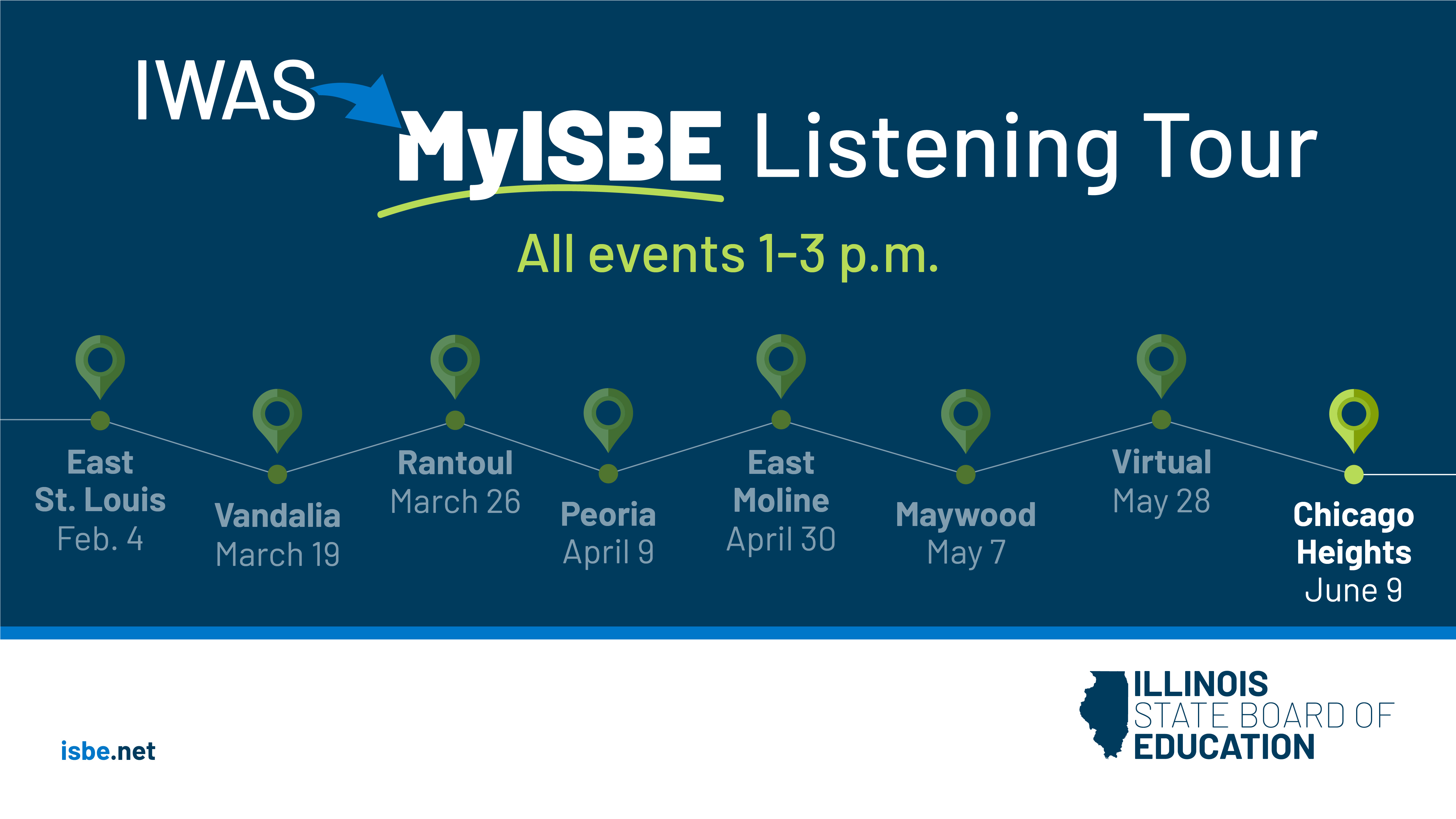 IWAS to MyISBE Listening Tour final date. Chicago heights on June 9 from 1-3 p.m.