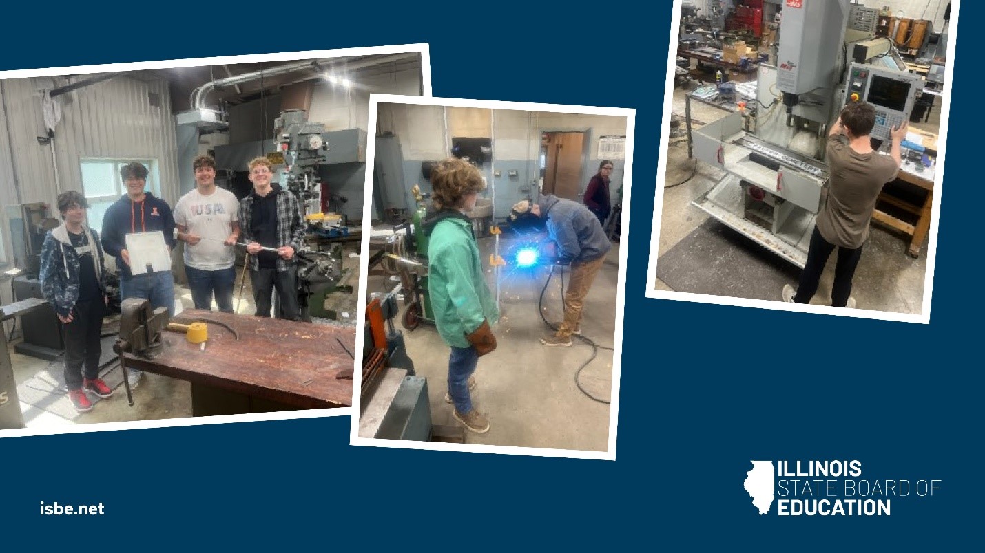 Carlinville High School working in the Mechanical Drafting, Machining, and Welding programs. 