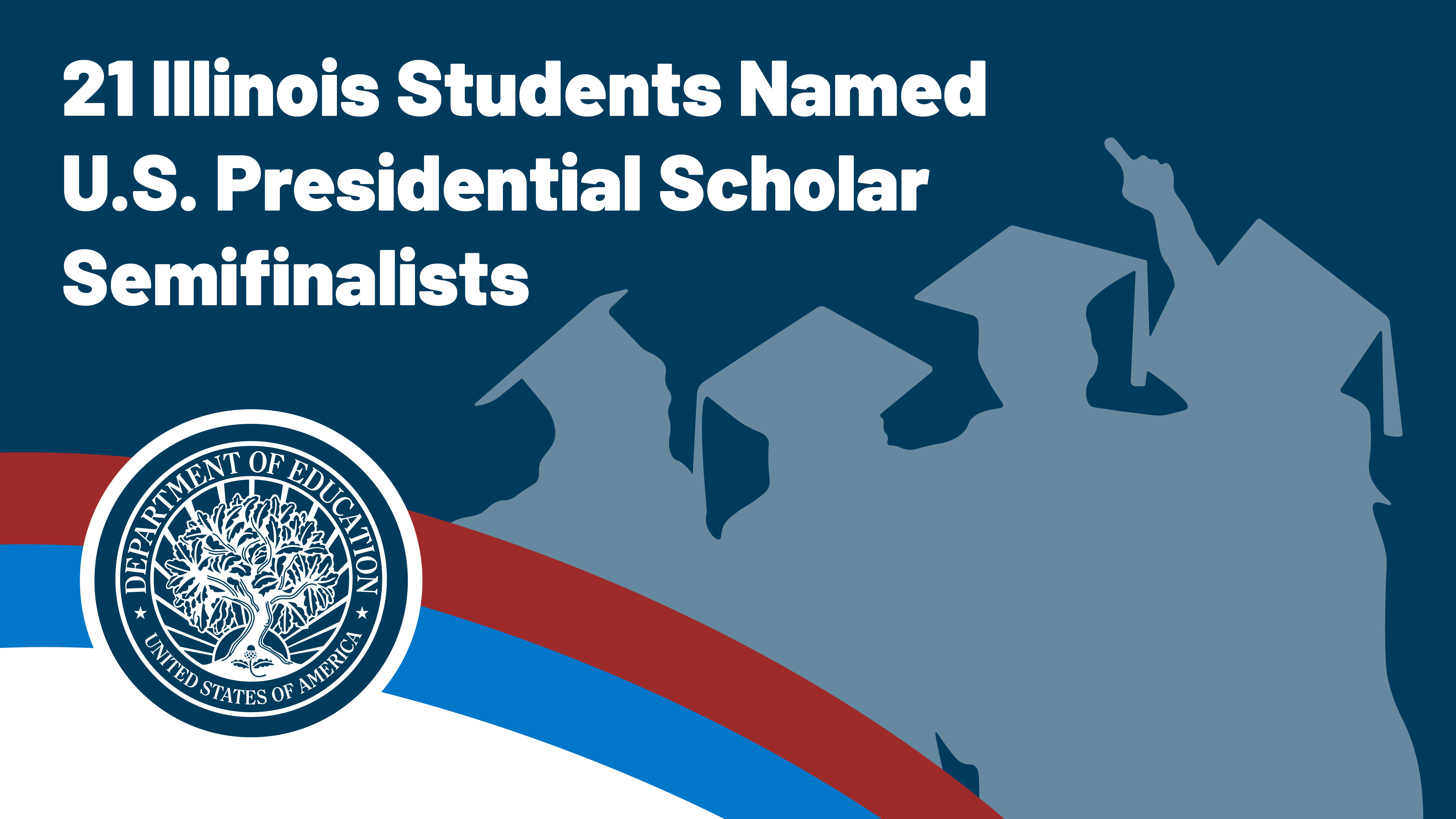 21 Illinois Students Named U.S. Presidential Scholar Semifinalists. Shadows of people in graduations caps and gowns.