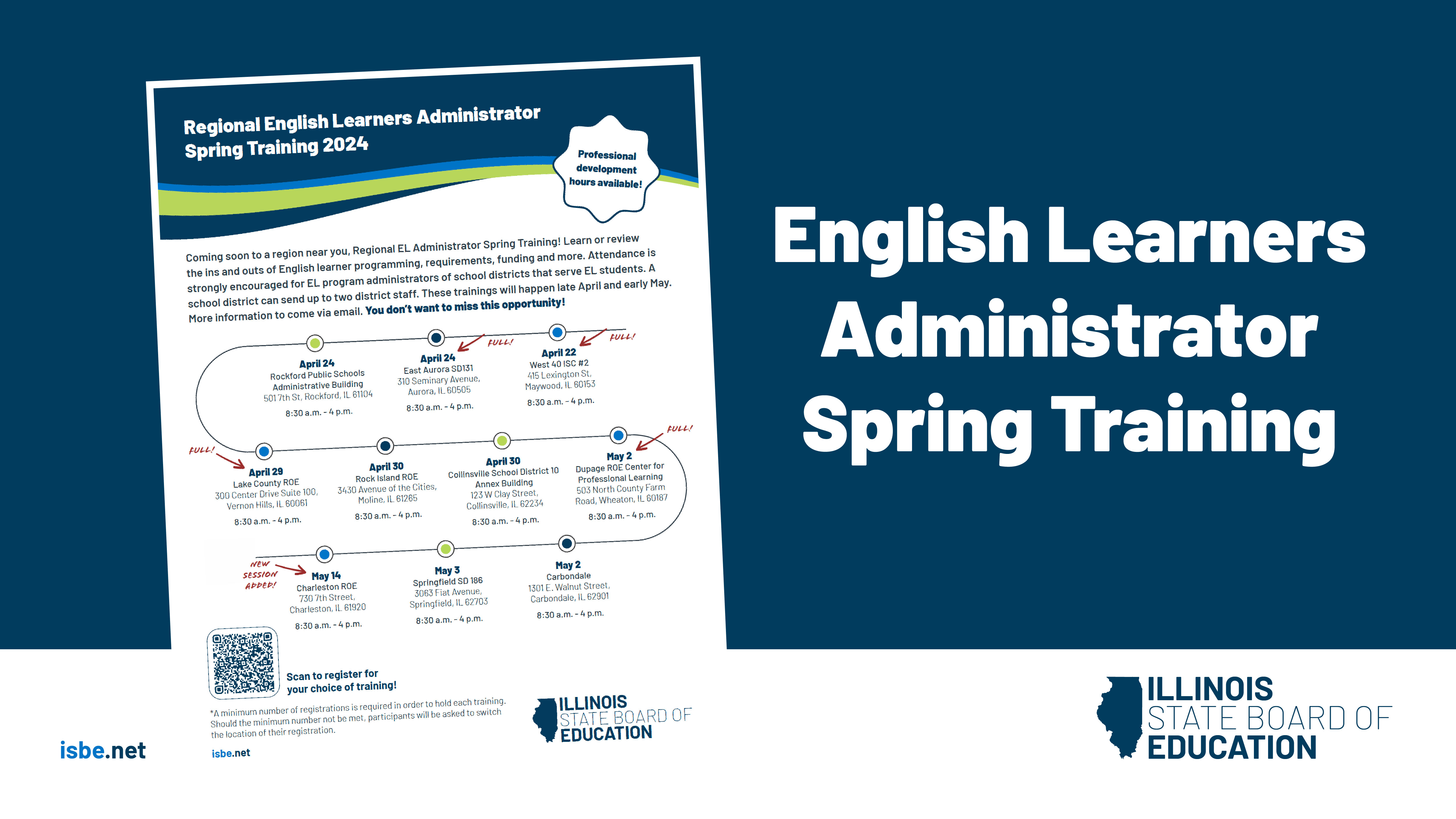 English Learners Administrator Spring Training. Image of spring training flyer.