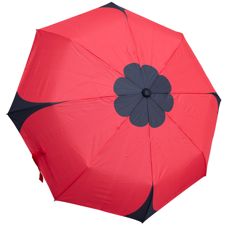 Collapsible umbrella with a bold red and black poppy