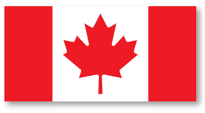 Canadian Flag Magnet in vibrant red and white The magnet measures 2 ½” x 5”