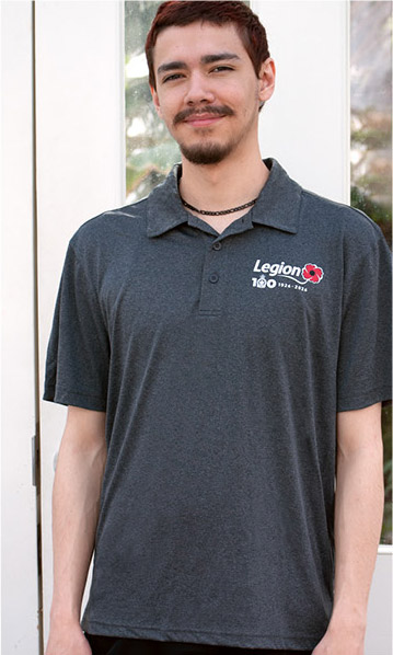 Slate grey polo shirt for men. White centenary logo on left chest