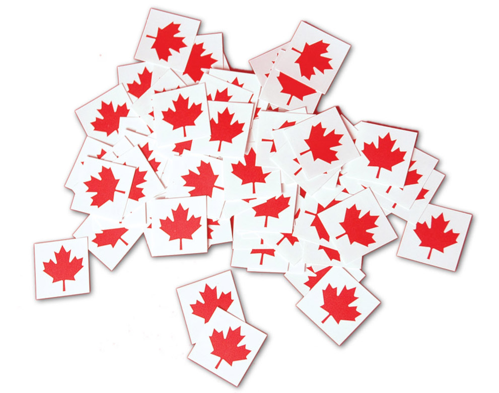 Temporary maple leaf tattoos measure 1¼” in height. Sold in packages of 100.