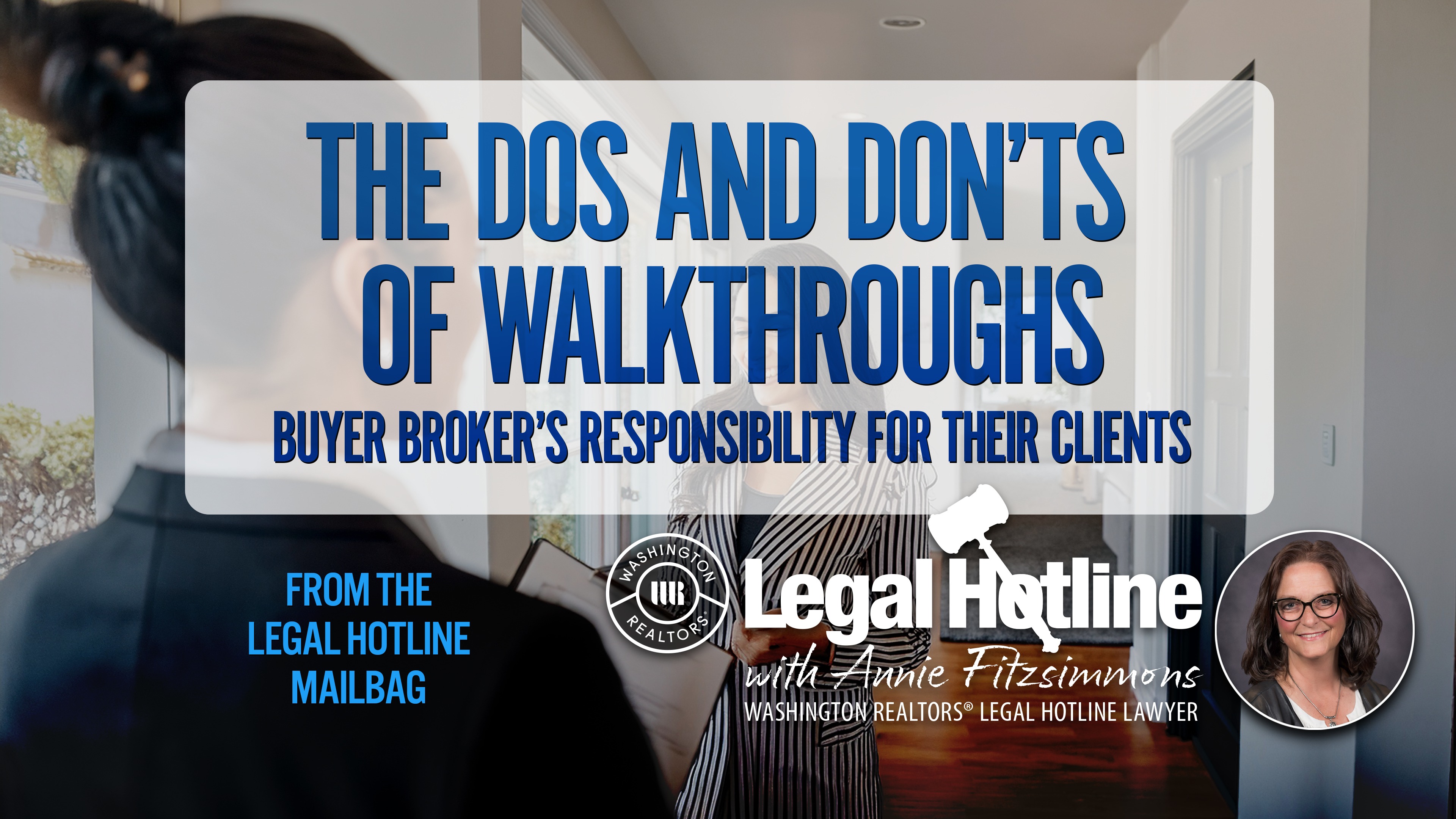 Cover image depicting two woman speaking to eachother in the background and the words The Dos and Donts of Walkthroughs title in bold blue font