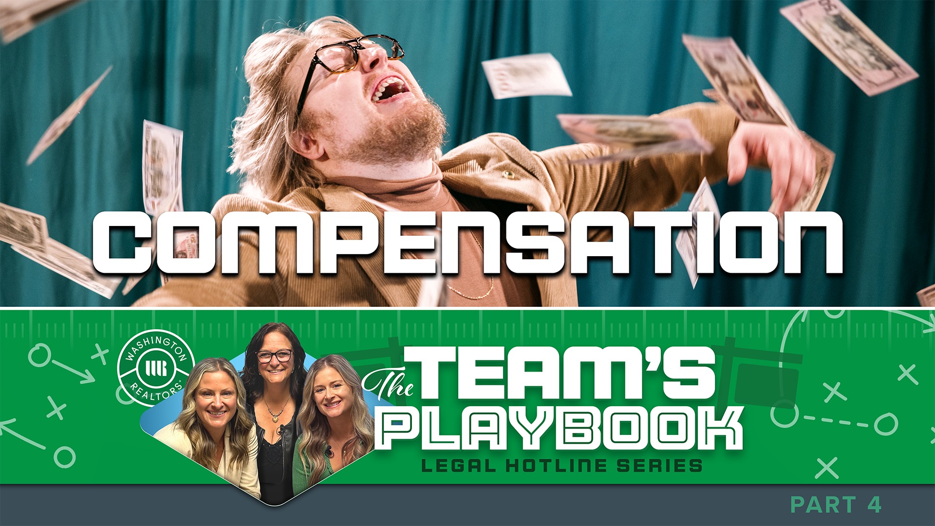 Compensation Thumbnail with image of man throwing his hands in the air with money flying around